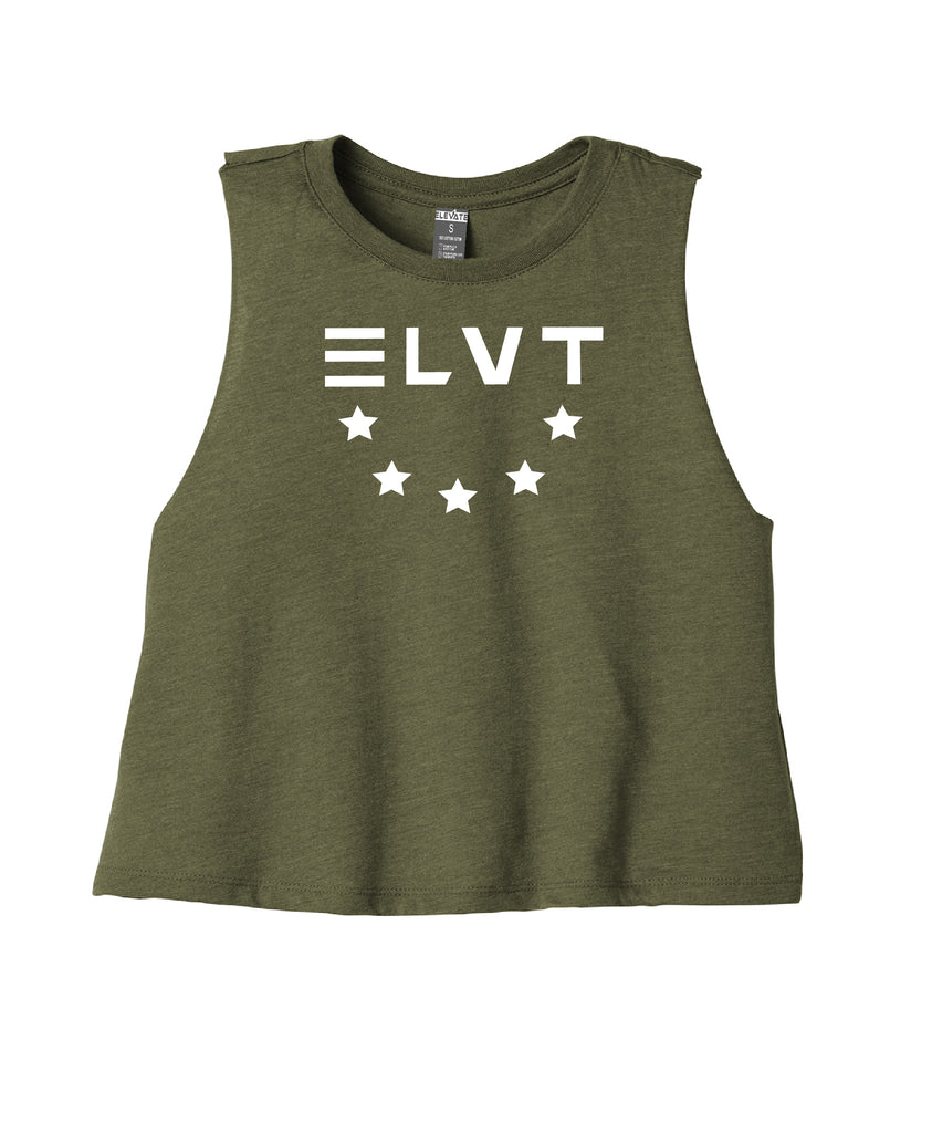 Women’s Racerback Cropped Tank - Heather Olive